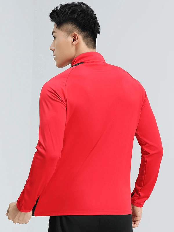 Men's red breathable long sleeves zip track top SF2071, perfect for athletic workouts with optimal flexibility and stylish design.